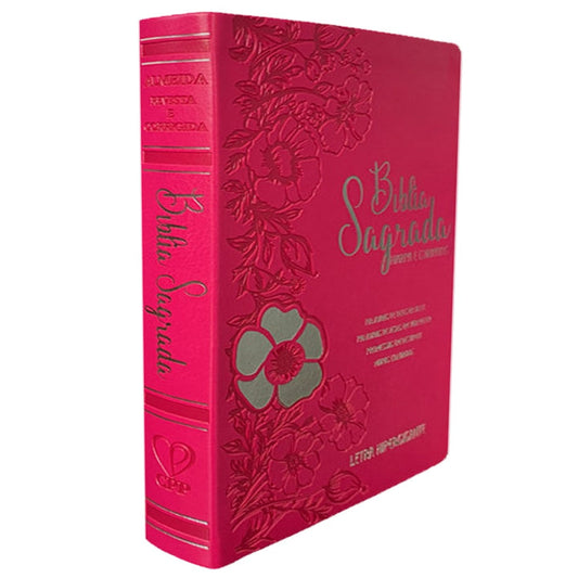 Bíblia Sagrada | Letra Hipergigante | ARC | Harpa Avivada e Corinhos | Capa PU Luxo Floral Dália Pink