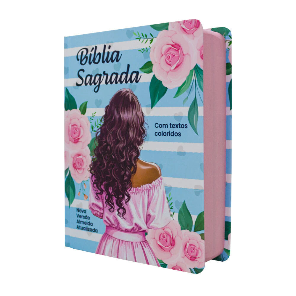 Bíblia Sagrada NVA - Letra Grande - Textos Coloridos - Capa Dura Menina Azul