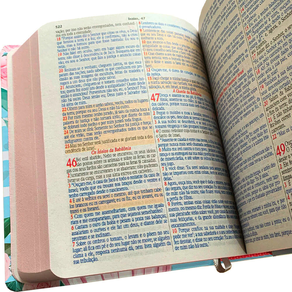 Bíblia Sagrada NVA - Letra Grande - Textos Coloridos - Capa Dura Menina Rosa
