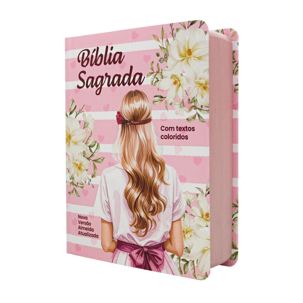 Bíblia Sagrada NVA - Letra Grande - Textos Coloridos - Capa Dura Menina Rosa