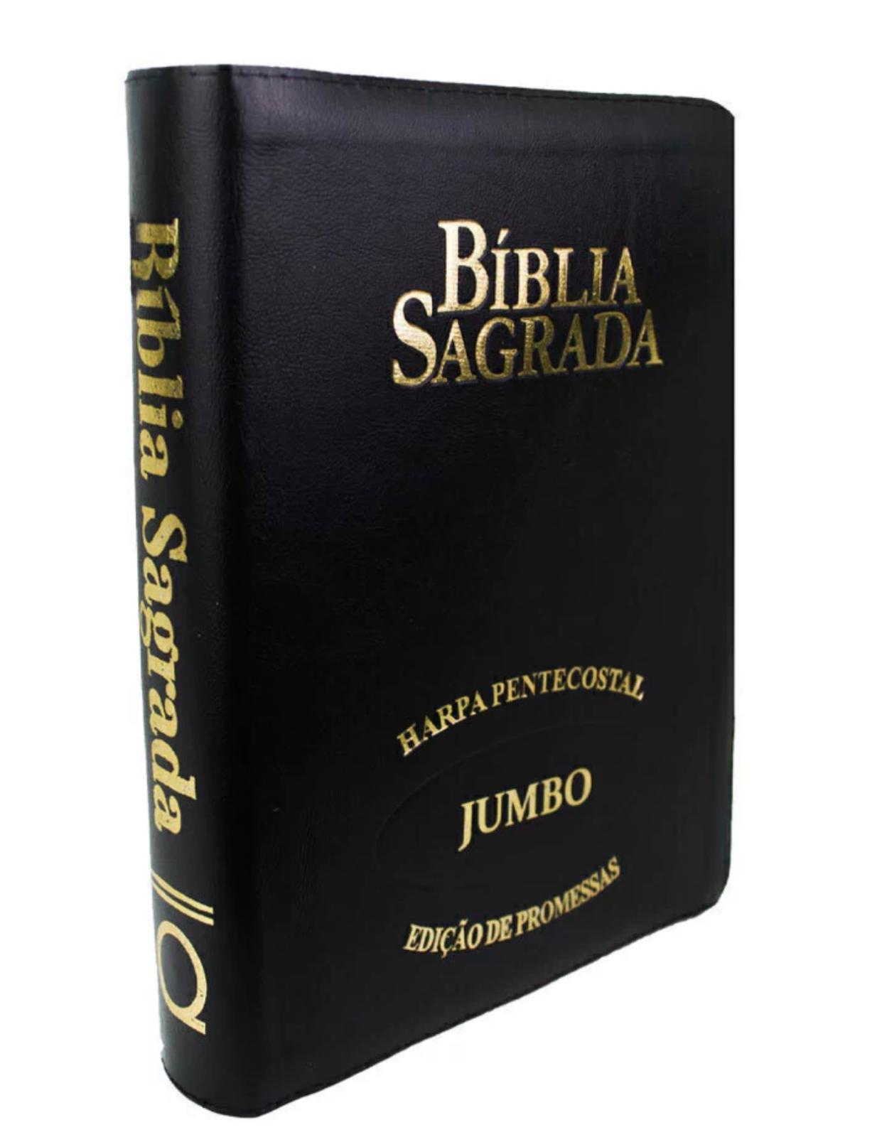 Bíblia ARC Letra Jumbo Zíper Com Harpa Avivada e Corinhos - Capa Preta
