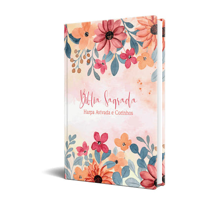 Bíblia RC Slim Capa Dura Com Harpa Avivada E Corinhos Flores Aquarela