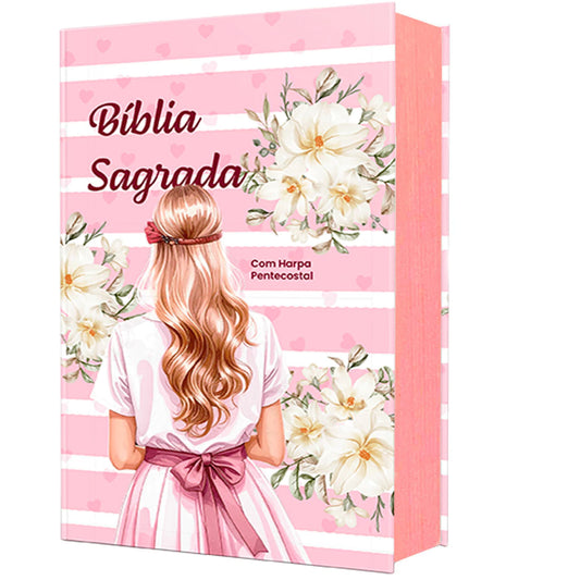Bíblia Sagrada NVA - Letra Grande - Textos Coloridos - Capa Dura Menina Rosa