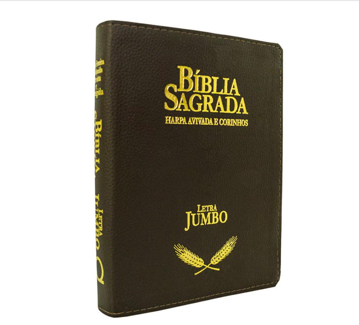 Bíblia ARC Letra Jumbo Com Harpa Avivada e Corinhos - Capa Luxo Marrom Escuro