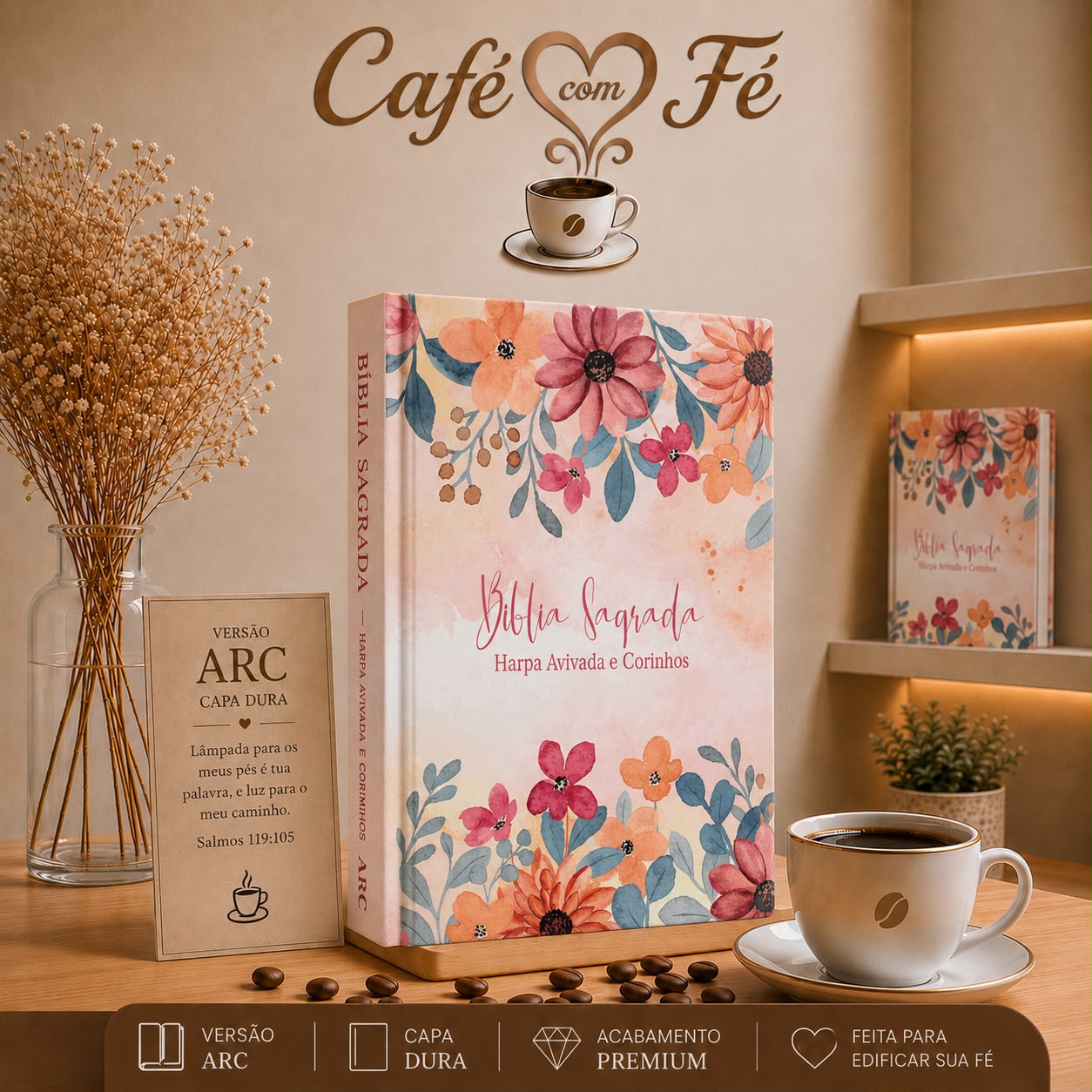 Bíblia RC Slim Capa Dura Com Harpa Avivada E Corinhos Flores Aquarela