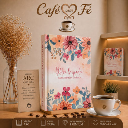 Bíblia RC Slim Capa Dura Com Harpa Avivada E Corinhos Flores Aquarela