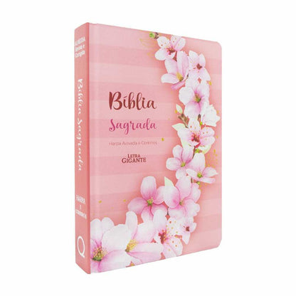 Biblia Sagrada RC Letra Gigante Com Harpa Avivada E Corinhos Capa Dura Ramos Flores