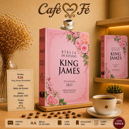 Bíblia Estudo King James 1611 Rosa Floral